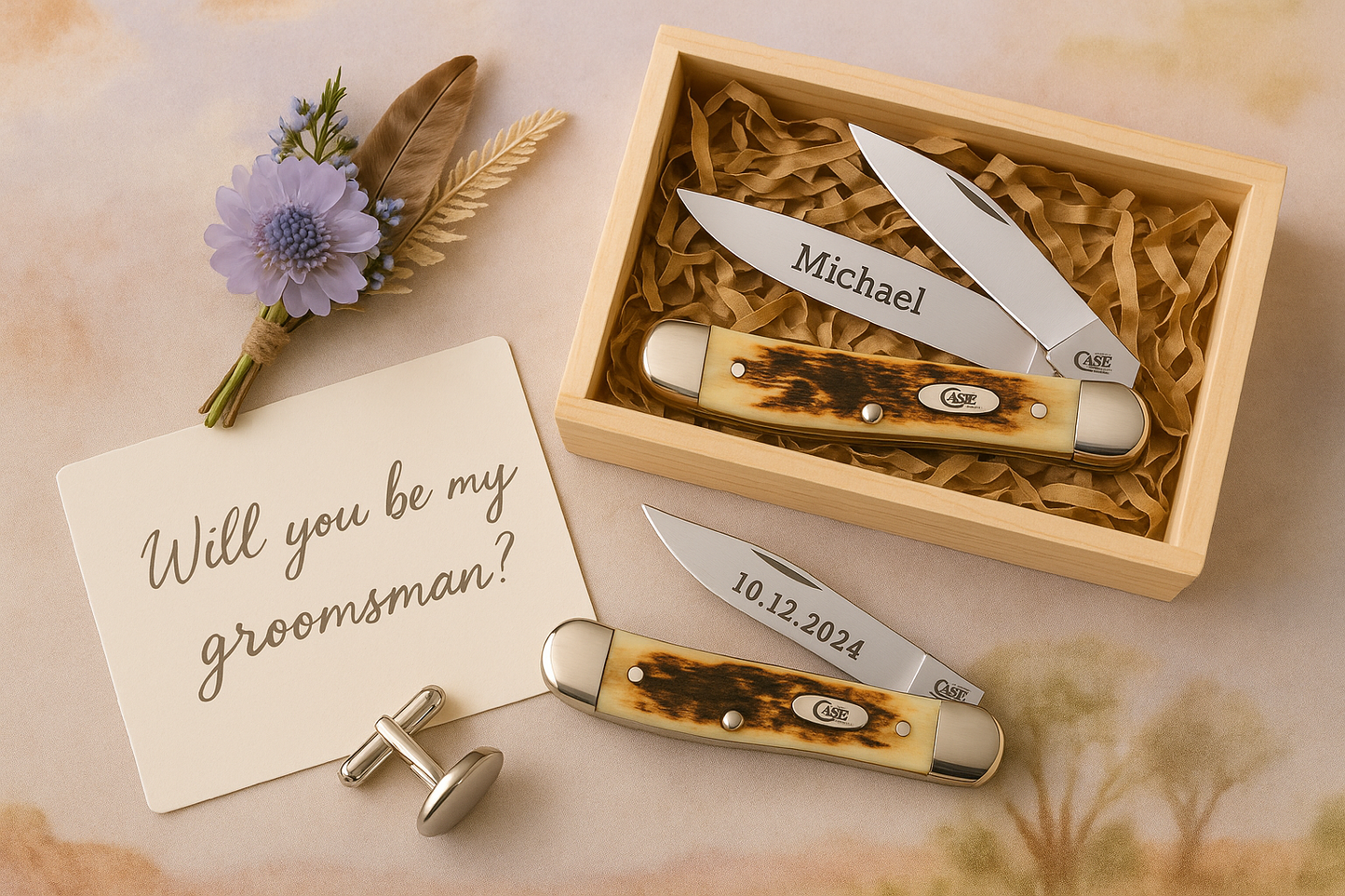 Engraved Pocket Knife with Personalized Wooden Gift Box – Heirloom Gift Set