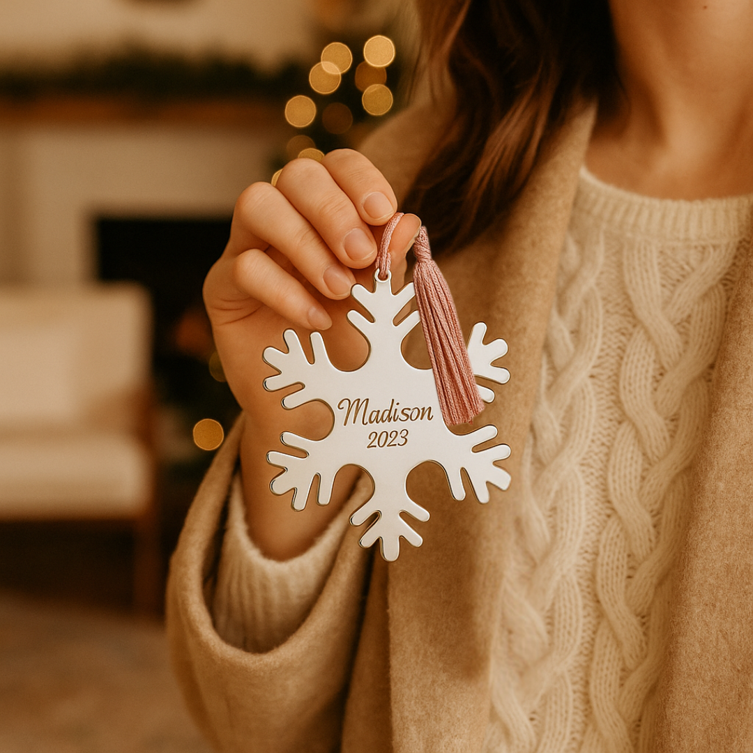 Set of 6 Personalized Christmas Ornaments Snowflake, Angel, Tree, Star, Dove, Snowman