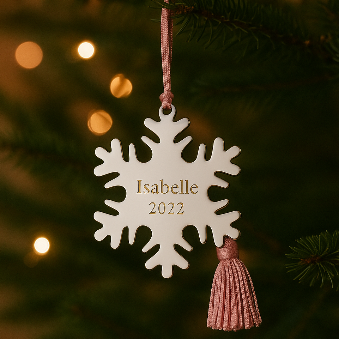 Set of 6 Personalized Christmas Ornaments Snowflake, Angel, Tree, Star, Dove, Snowman