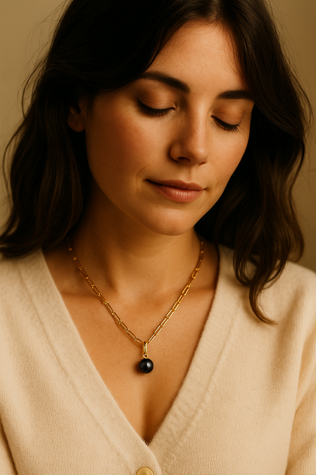 14K Gold Pearl Charm Necklace – White or Black Akoya