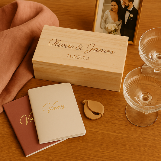 Engraved Wooden Wedding Vows & Ring Keepsake Box