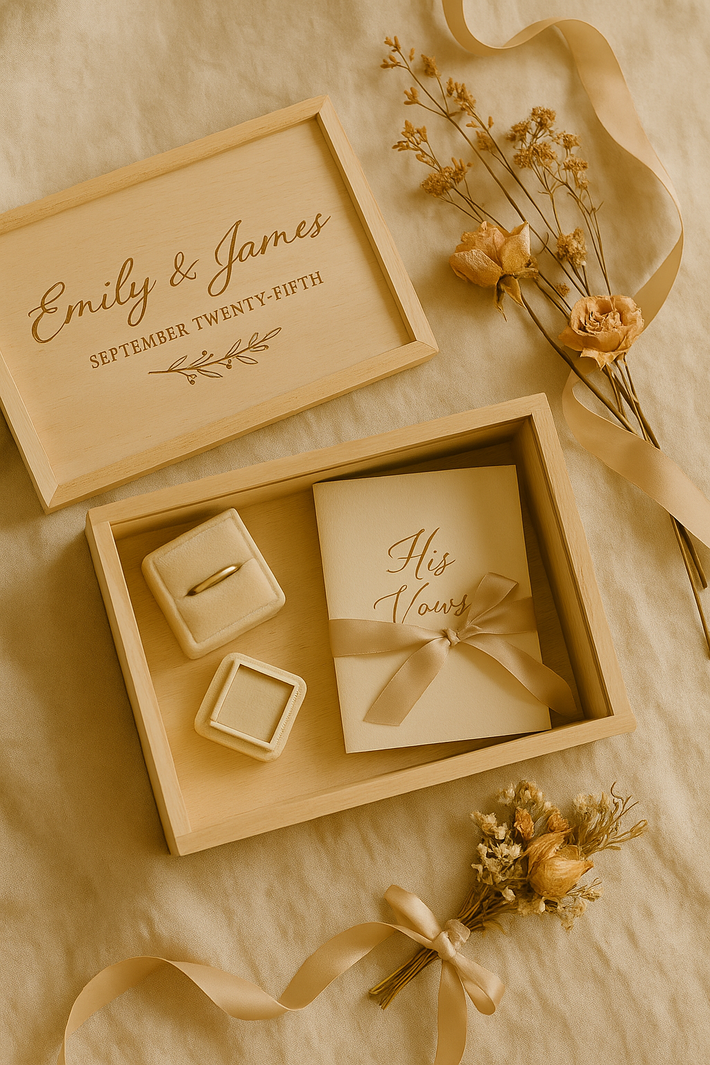 Engraved Wooden Wedding Vows & Ring Keepsake Box