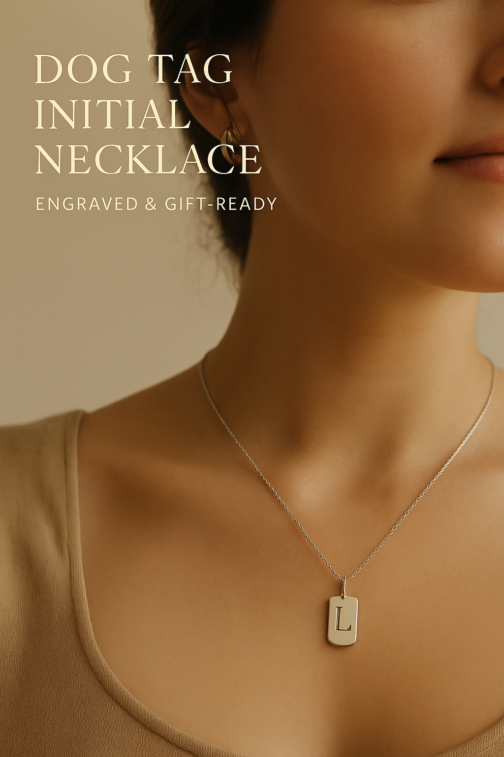 Dog Tag Initial Charm Necklace