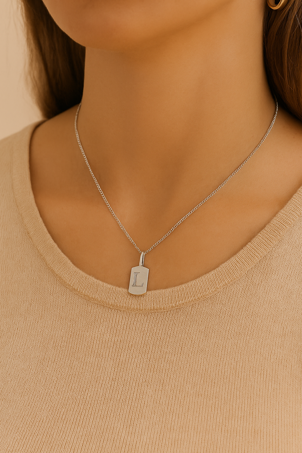 Dog Tag Initial Charm Necklace