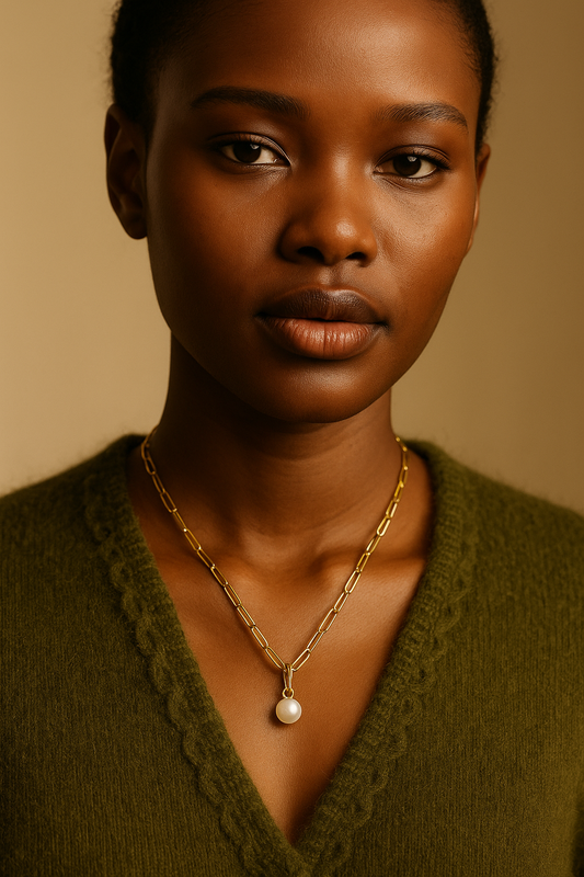 14K Gold Pearl Charm Necklace – White or Black Akoya