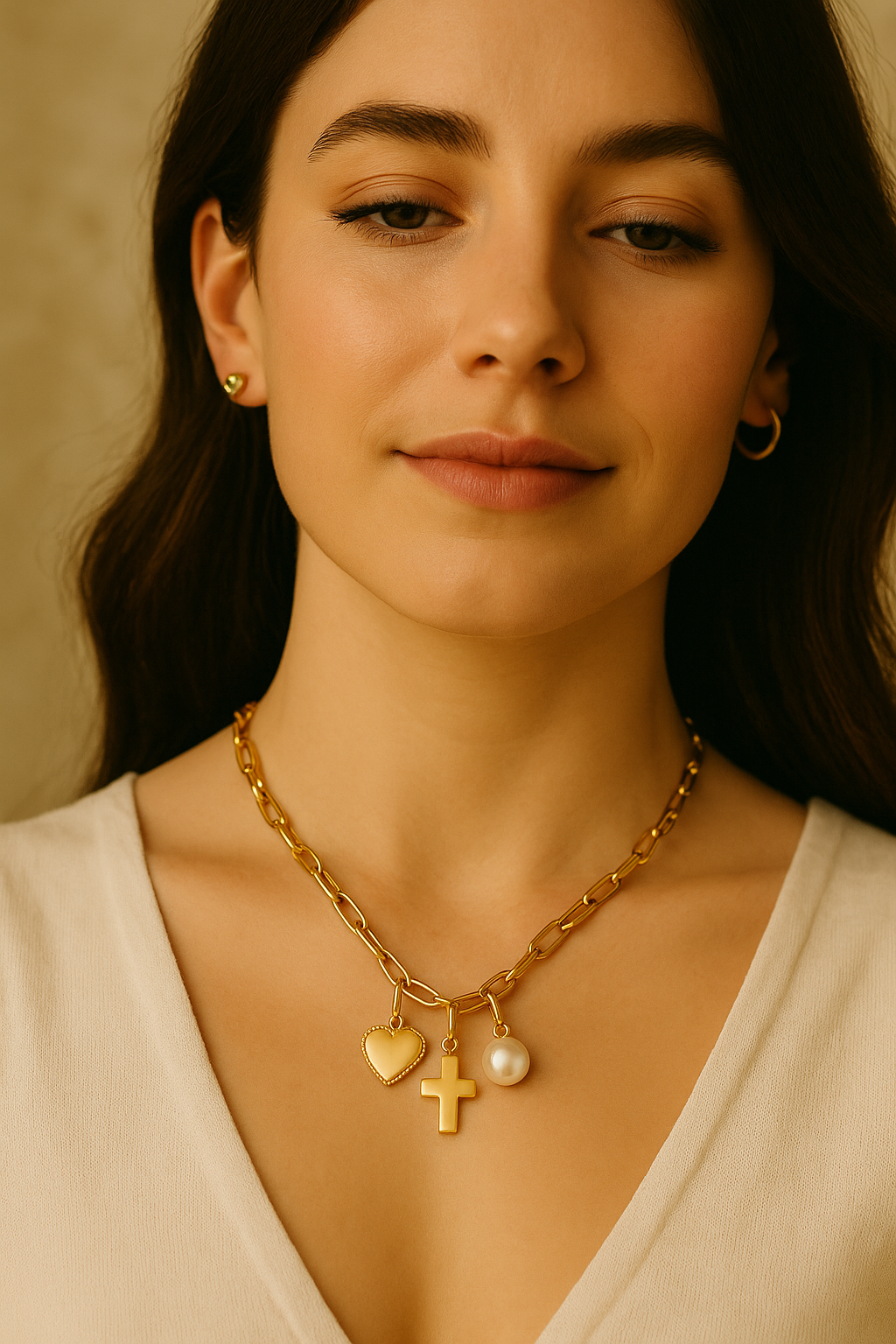 14K Gold Diamond Pavé Heart Charm Necklace