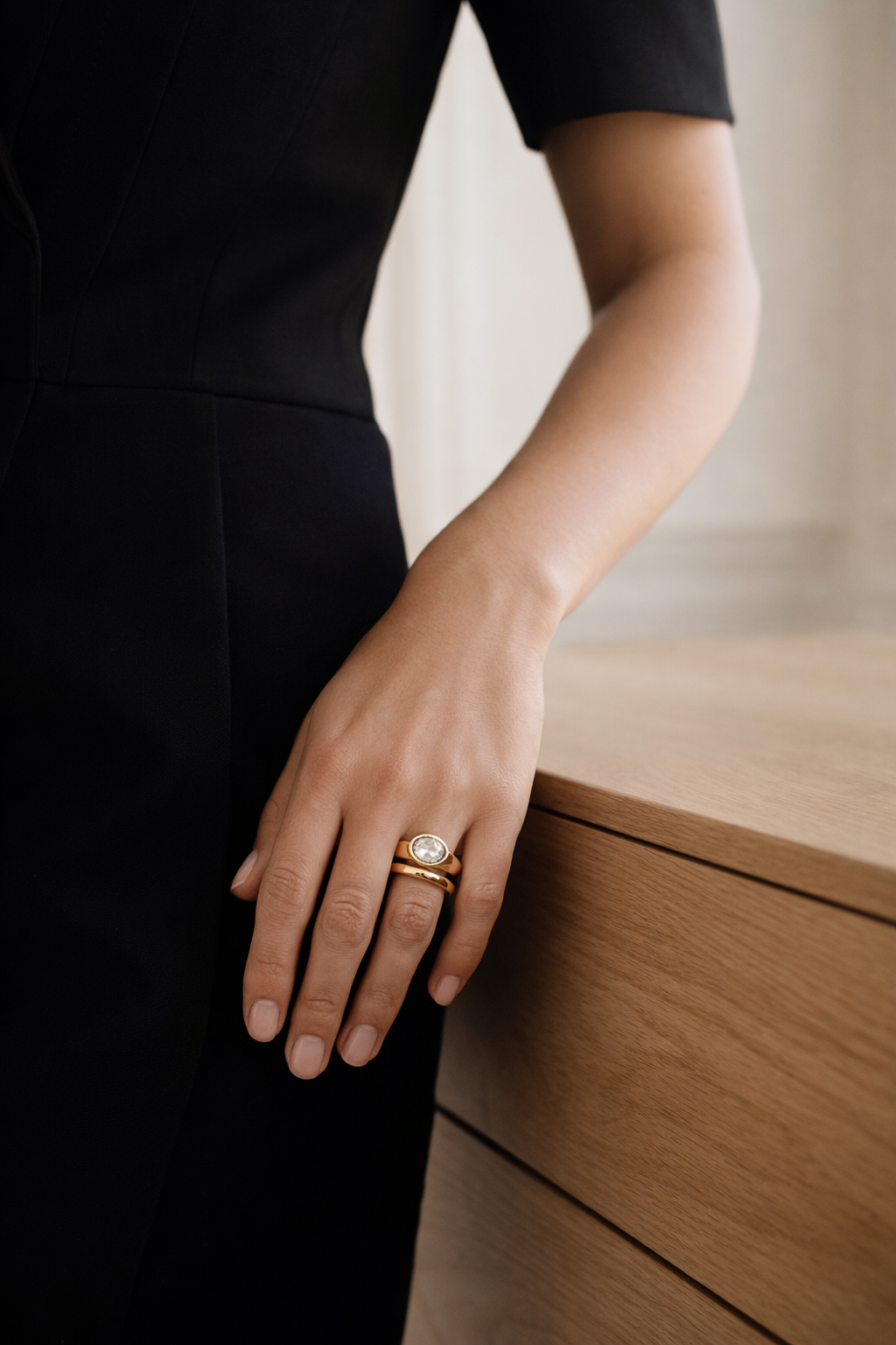 14K Yellow Gold Oval Bezel Diamond Engagement Ring