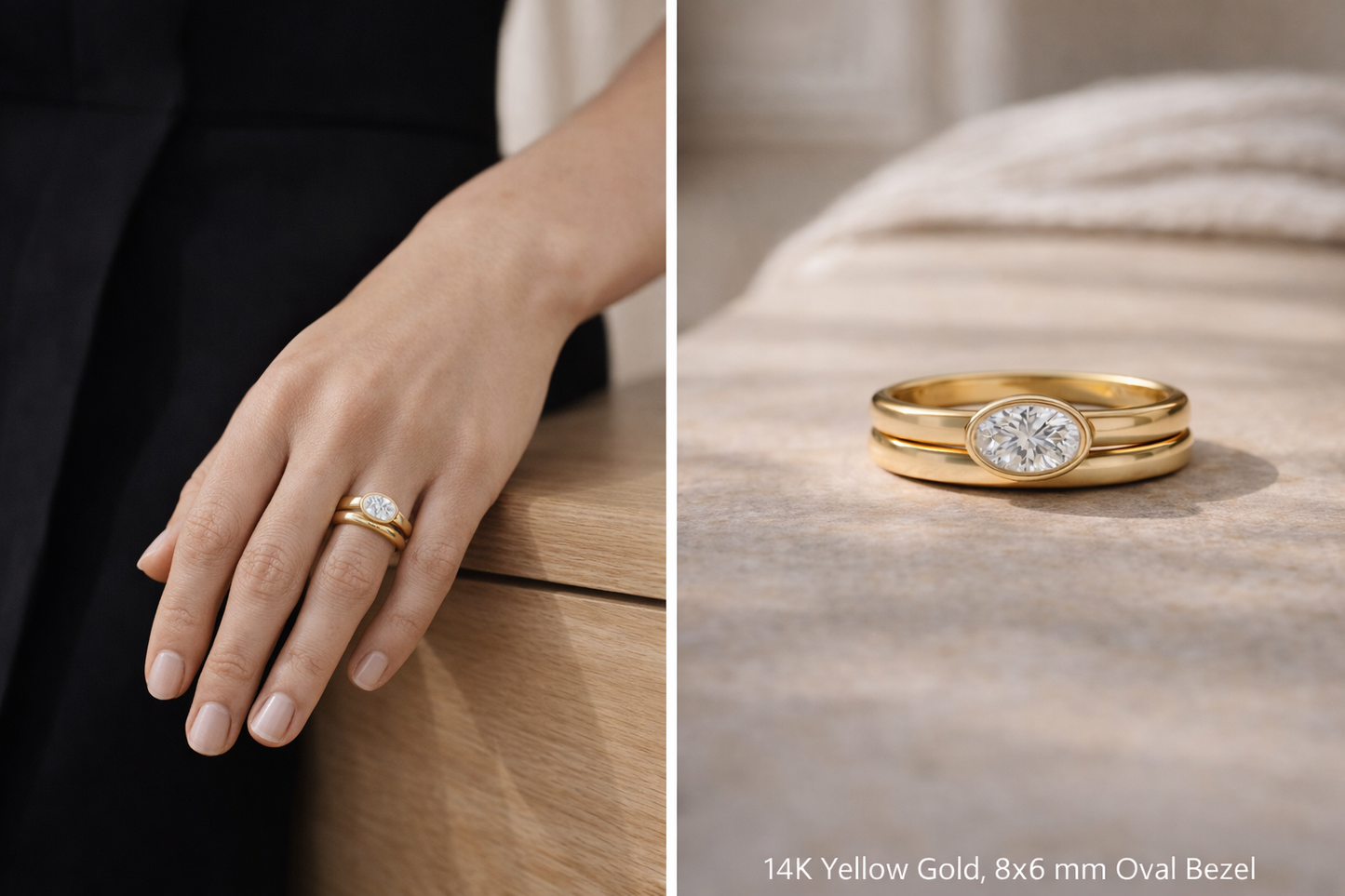 14K Yellow Gold Oval Bezel Diamond Engagement Ring