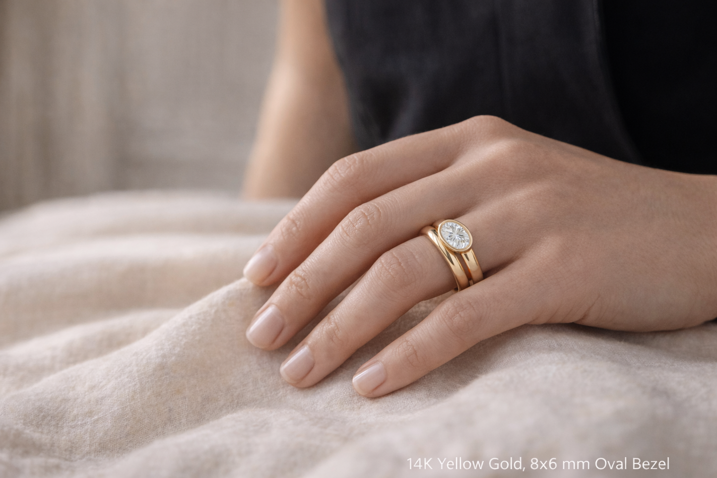 14K Yellow Gold Oval Bezel Diamond Engagement Ring