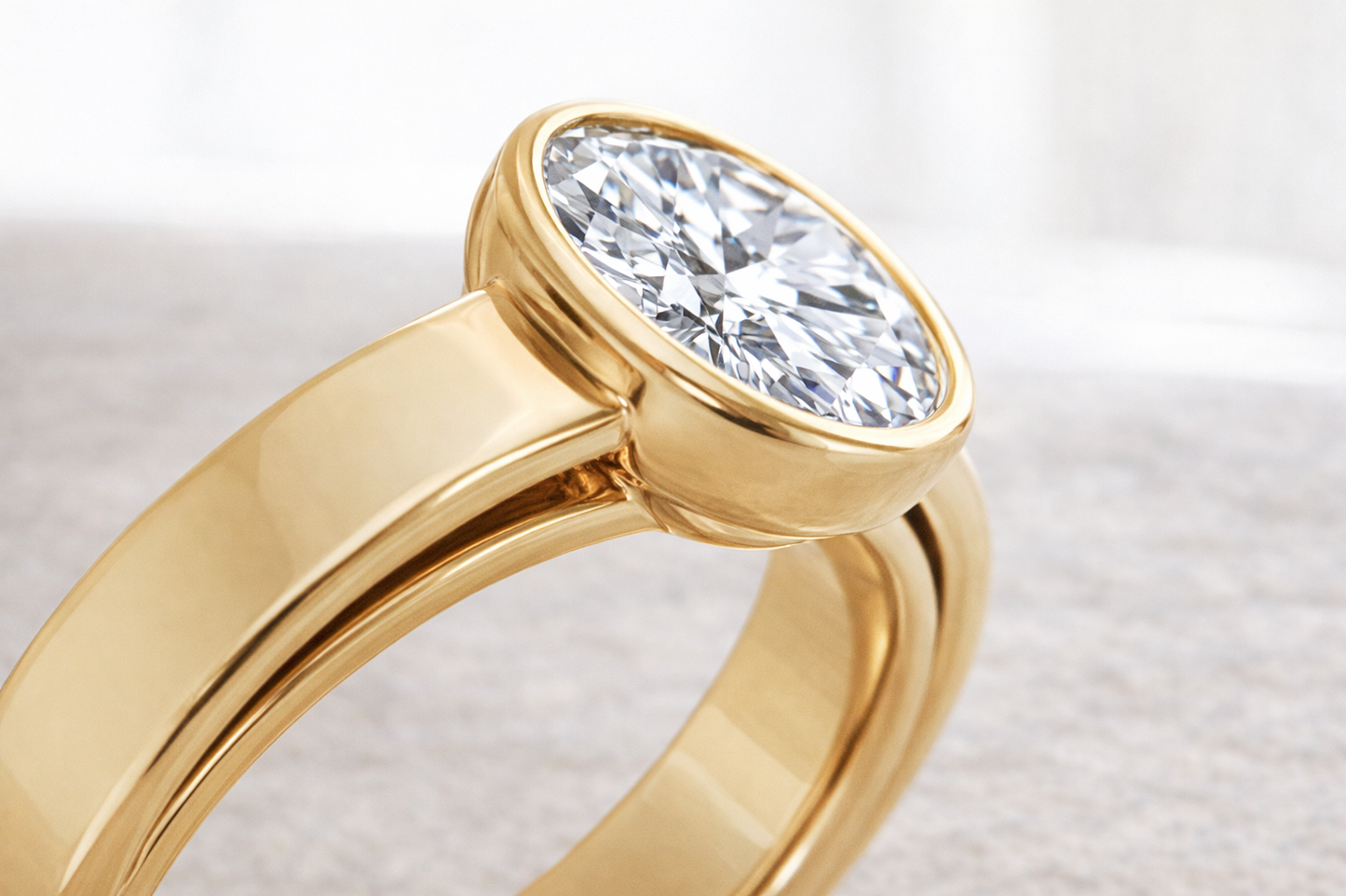 14K Yellow Gold Oval Bezel Diamond Engagement Ring