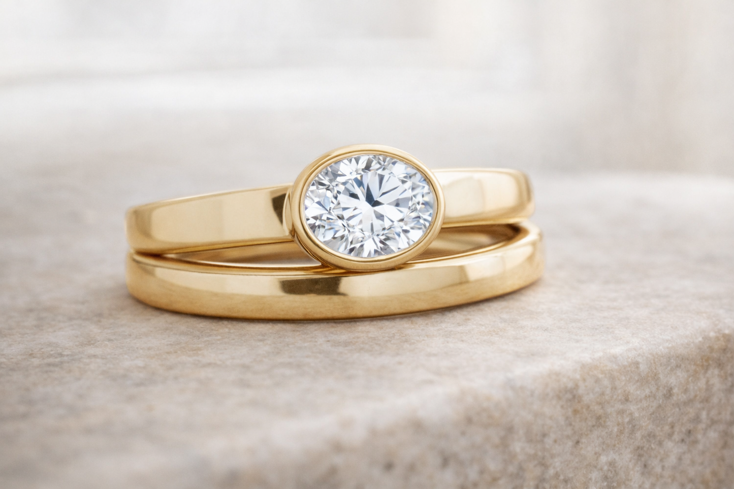 14K Yellow Gold Oval Bezel Diamond Engagement Ring