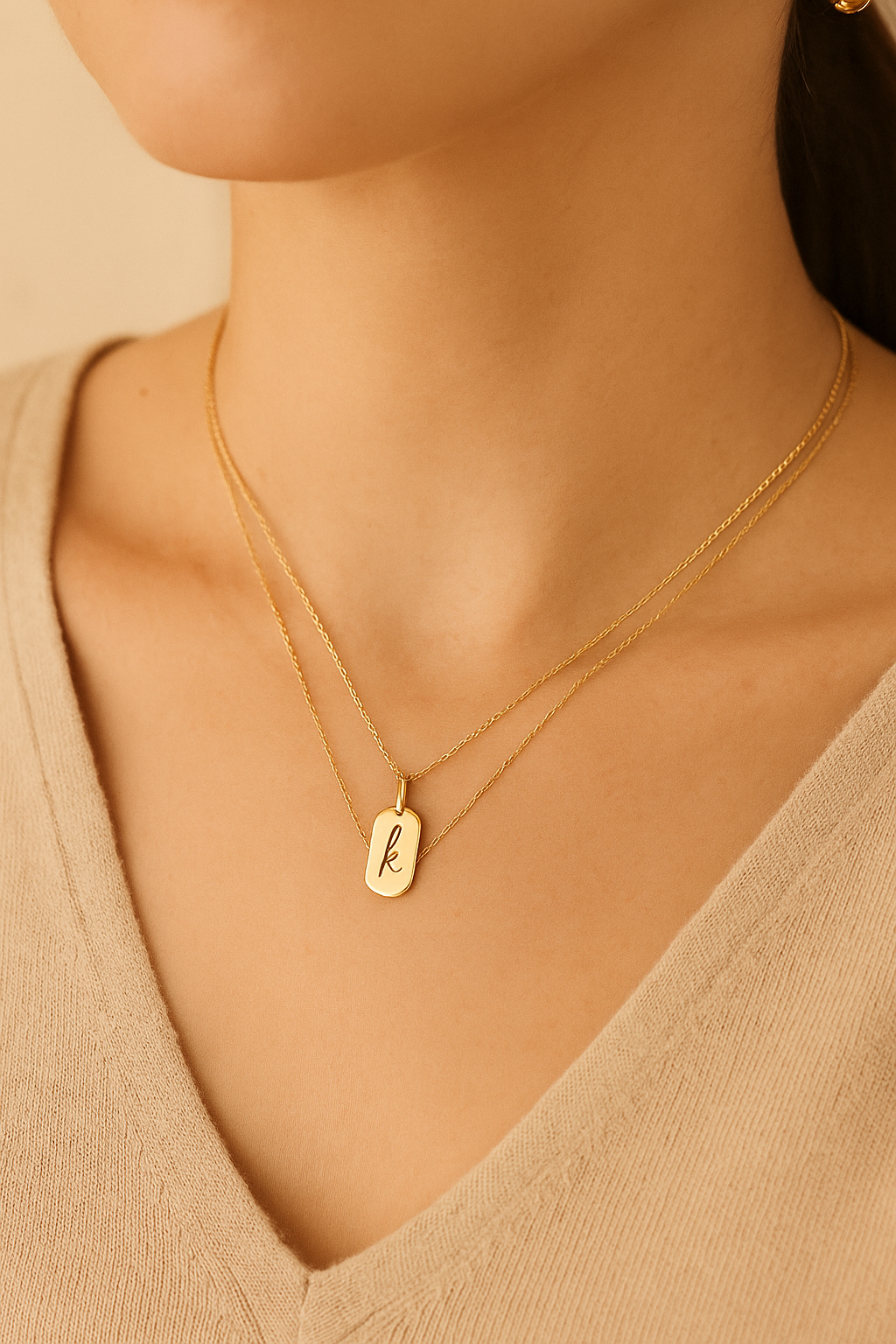 Dog Tag Initial Charm Necklace